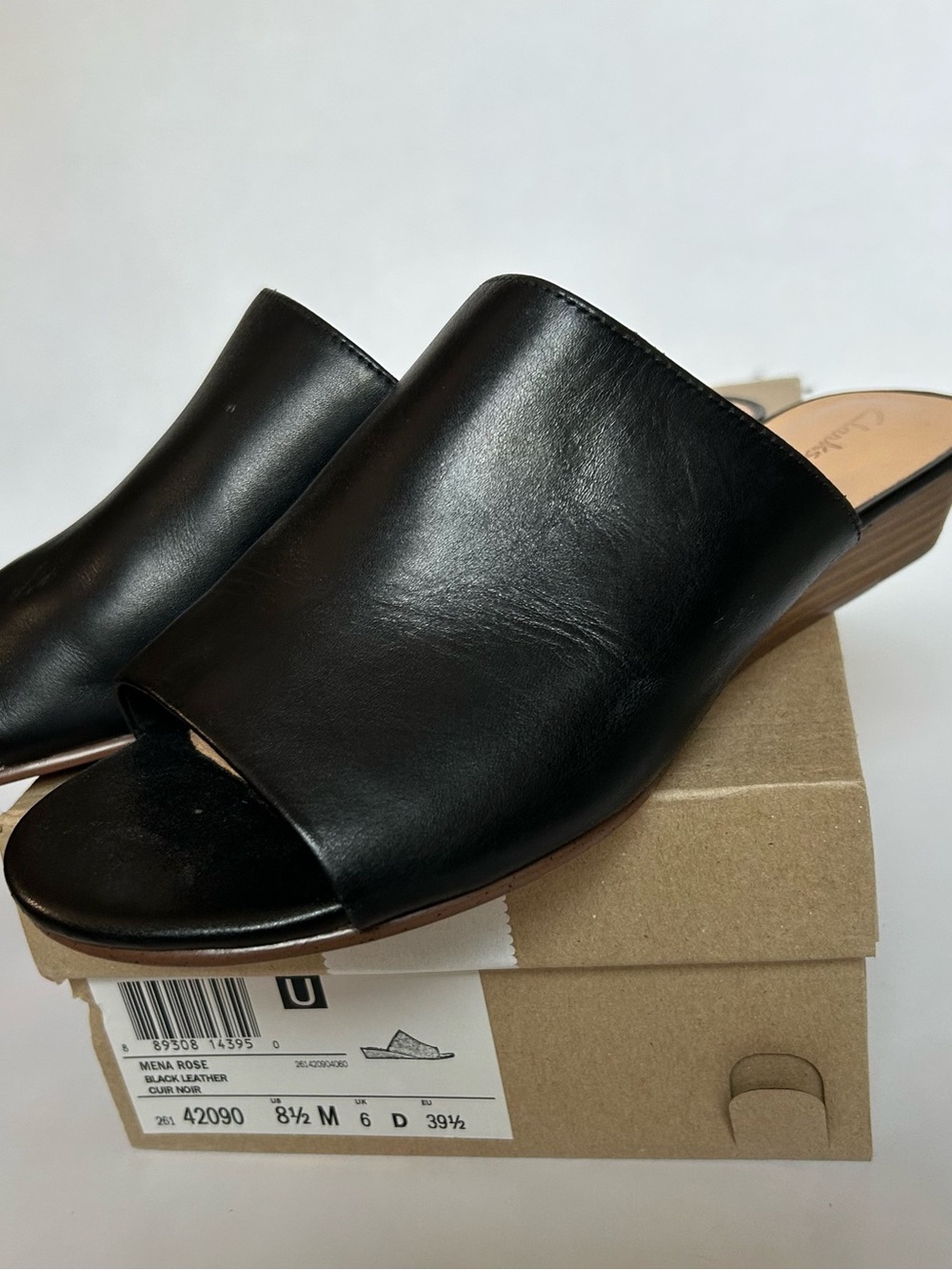 Black Leather Open-Toe Mule Heels - Women